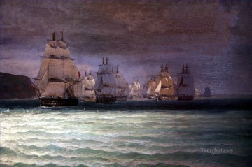 Combat du Romulus 3 Naval Battle Oil Paintings